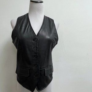 INC MACYS black leather button western vest waistcoat Vintage 90s S NWT boho hip